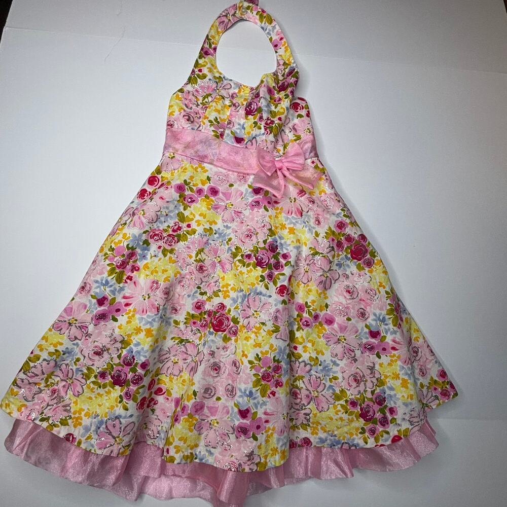 Jessica Ann Girls 6X Pink Floral Glitter Party Dress Easter Special Occasion